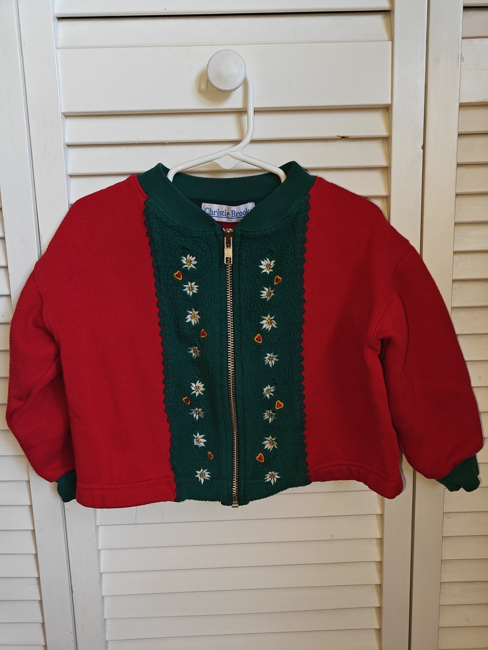 Christie Brooks Red & Green Embroidered Zip-Front Kids Jacket 4 Vintage